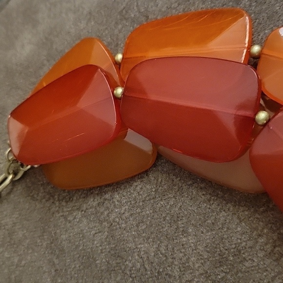 Vtg Layered Twisted Torsade Orange Ombre Beaded Chain Plastron Necklace - Picture 5 of 6